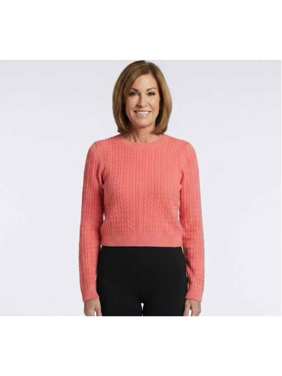 Alice + Olivia Sweaters - Alice + Olivia Ciara Cashmere Cable Knit Cropped Crewneck Sweater, Coral, L